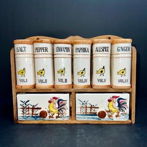 Fred Roberts Company Spice Rack, 6 Shakers (Vol I-VI) & 2 Drawers, Vtg